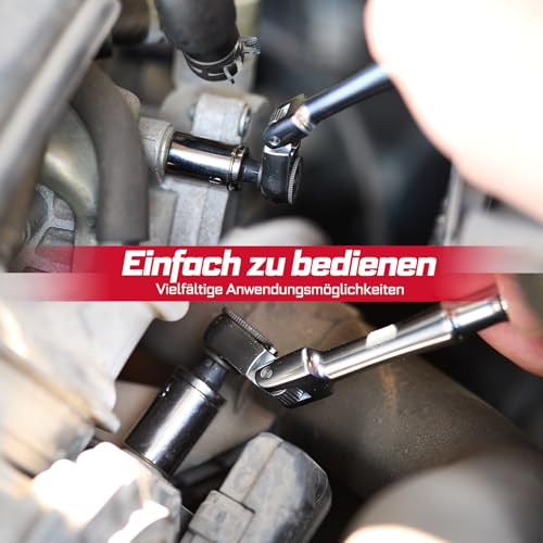 GEINXURN 50 tlg. 180° Schwenkkopf Mini Ratschenschlüssel Set, T-Griff Ratsche mit Verlängerung, Hex Nuss Adapter, 46 tlg. 25 mm S2 Stahl Magnetisch Bit Set (Phillips/Pozidriv/Torx/Hex) und Bit Halter