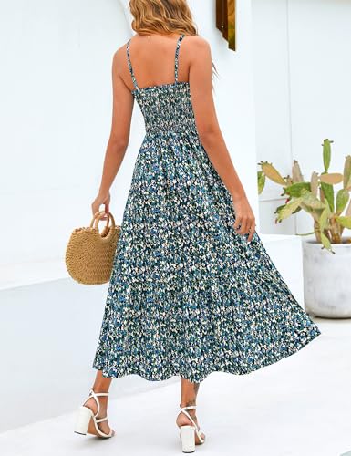 Image of Kranda Women 2026 Summer Sundress High Waist Tie Front Spaghetti Strap Long Beach Floral Tiered Maxi Dress with Pockets