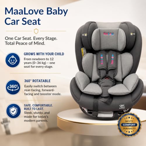 Image of Premium (6 in 1) Car Seat 360 Rotating Recliner Baby Car Seat for 0 to 12 Years Forward Facing & Rear Facing, 5-Adjustable Recline Levels, Adjustable Headrest with 5-Point Safety Harness