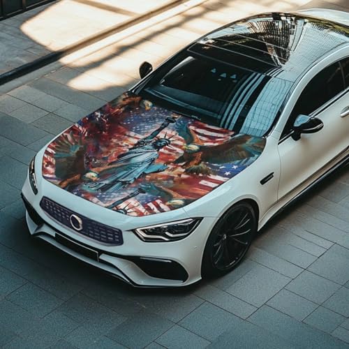 Image of Patriotic American Car Hood Cover Stretchable Polyester,Engine Cover,Elastic Fabrics Can be Washed,Car Bonnet All-Season Protection