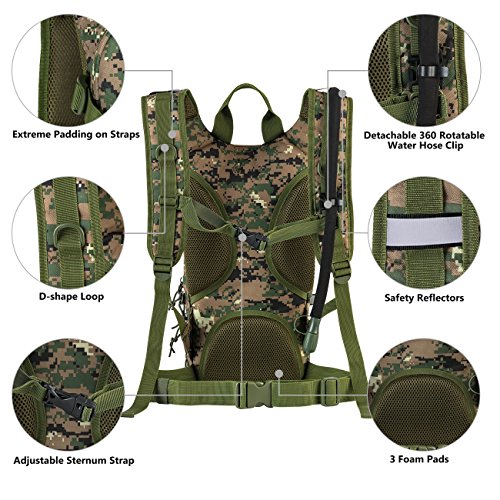 Gelindo Military Tactical Hydration Backpack with 2L Water Bladder Light Weight, MOLLE Tactical Assault Pack for Hiking Biking Running Walking Climbing Outdoor Travel(ACU-Green) - Thumbnail 6