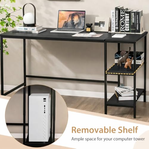 Image of 120 cm Computer Desk for Home Office | Study Writing Table with Multi-Storage Shelves | Study Table for Home | Gaming Setup | Wooden PC Table | Space-Saving Setup | Black | 120x60x75 cm