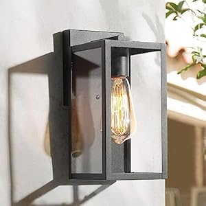 Black Farmhouse Outdoor Wall Lights, Modern Rectangular Outdoor Light Fixtures Wall Mount with Clear Glass, Exterior Outdoor Sconce Lights for House, Porch, Patio, Front Door, Garage
