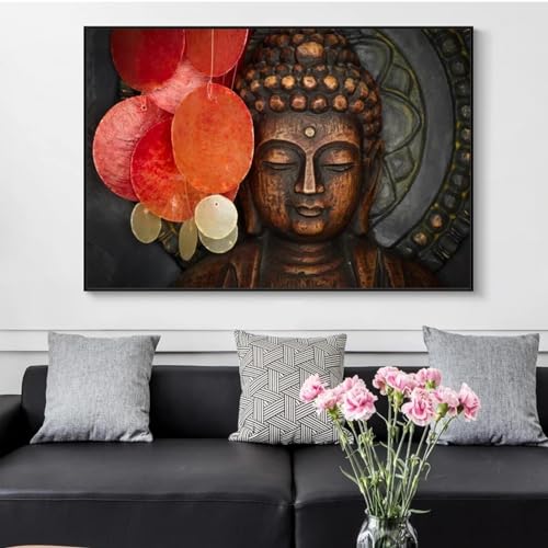 Tableau Bouddha bronze art mural déco salon grand format 60x80cm