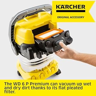 Kärcher Wet and Dry vacuum cleaner WD 6 P Premium, blower function, 1,300 W, stainless steel container: 30 l, suction hose: 2.2 m, extension hose, power outlet, drain screw, floor and crevice nozzle