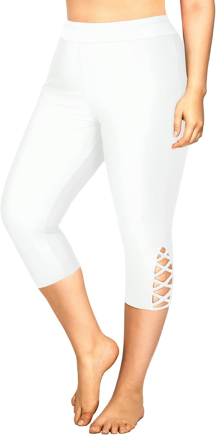 Holipick Plus Size Swim Pants for Women Swim Capris High Waisted Swim Leggings UPF 50+ Long Swim Shorts