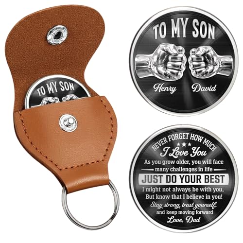 Personalized Keepsake Gift My Son My Pride, Custom Pocket Hug Token Keychain for Son from Dad, Inspirational Encouragement Gift for Son, Meaningful Gift for Birthday Graduation Special Occasions