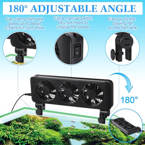 Image of Tujoe 2 Pcs Aquarium Chillers Fan 3 Head Adjustable Fish Tank Cooling Fan with Timer, 5 Wind Speeds, Quiet Operation for Freshwater & Saltwater Tanks
