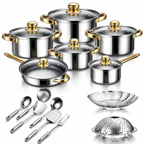 Opiniones y reviews de Bateria de cocina acero inoxidable para comprar online. 43 Batería de Cocina de Acero Inoxidable de 15 Piezas, Juego de Ollas y Sartenes Antiadherentes, con Ollas y Espátulas Reforzadas, Apta para Cocinas Eléctricas y de Gas, Apta para...