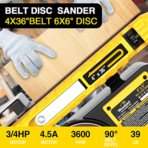 Woodskil 4.5-Amp Belt & Disc Sander Combo, 4x36 in. Belt & 6 in. Disc Sander with 3/4HP Motor, Upgraded Model - Image 7