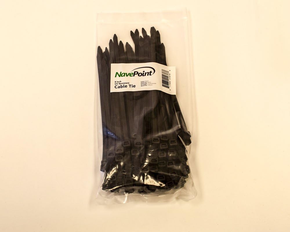 NavePoint 8 Inch Nylon UV Resistant Cable Wire Zip Tie 120 lbs - Black 300 Pack Lot Pcs Qty