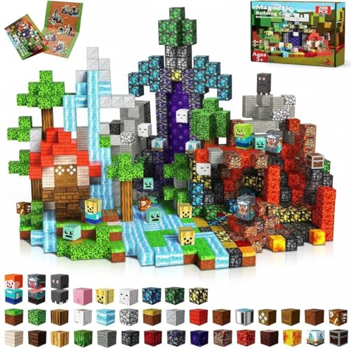 URPOWㅤ Bloques Magnéticos, 200 Piezas Bloques de Construcción Magnéticos, Juguete Educativo Stem,Cubos Magnéticos Creativos para Desarrollo de Habilidad Espacial 3+ Años