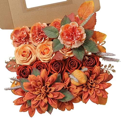 YYHUAWU Artificial Flowers Combo Box Set Gradient Color Flower Leaf with Stems for DIY Wedding Bouquets Centerpieces Baby Shower Party Home Decorations