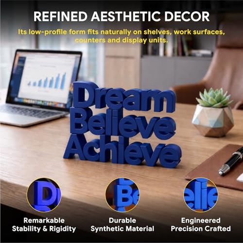 Image of Mad Masters Dream Believe Achieve Motivational Desk Decor - Aesthetic Table, Shelf & Wall Showpiece for Home Office, Business. Vastu Friendly Gifting, Royal Blue (8x5.5x1 Inch)