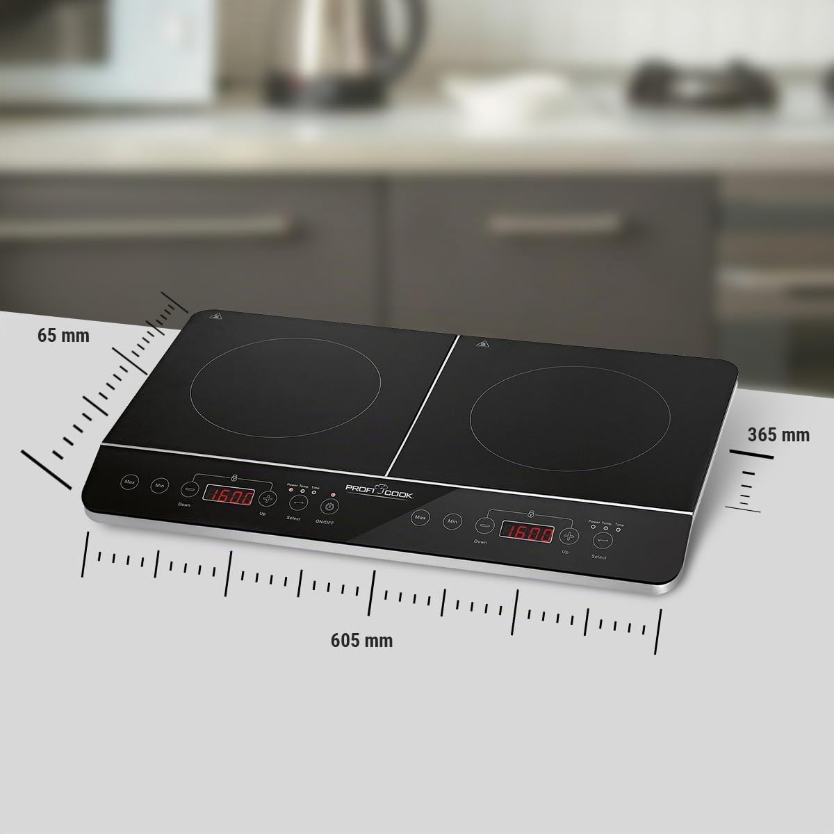 ProfiCook® table de cuisson à induction avec surface en vitrocéramique | 2 plaques | plaque de cuisson avec minuterie 180 min & 16 niveaux | avec arrêt automatique | 3500 W | PC-DKI 1067