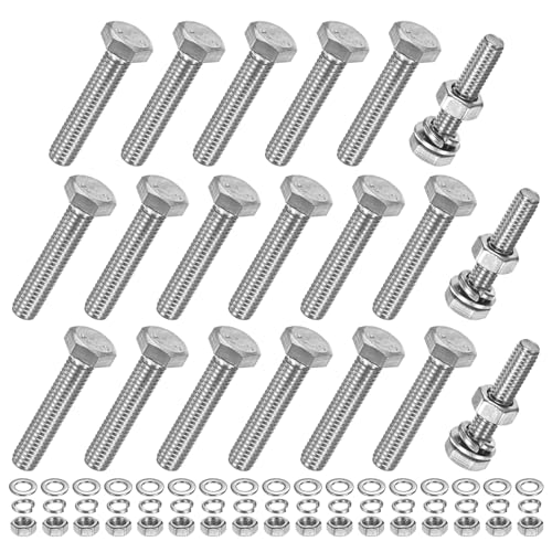 M METERXITY 20-Pack Hex Head Screw Bolt with Nuts Flat &amp; Lock Washers M6x30mm Stainless Steel Bolts and Nuts Kit Fully Threaded Metric Bolt Assortment for Equipment/Machinery