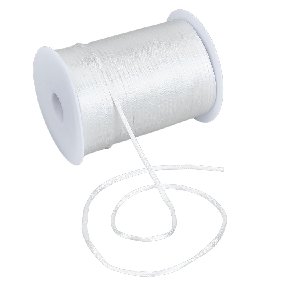 PH PandaHall 142 Yards 3mm White Satin Cord Rattail Silk Cord Chinese Knot Thread Nylon Trim Necklace Rope Kumihimo Thread for Knotting Sewing Beading Jewellery Making Macrame Crochet DIY Crafts