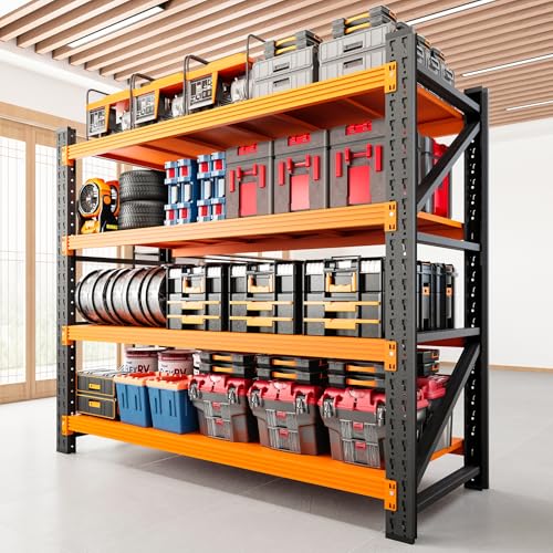 Image of RAVIGIN 3000LBS Storage Shelves, 48 inch W Garage Shelving Heavy Duty Metal Adjustable Garage Shelves, Shelving Units Industrial Shelving for Warehouse, 48 inch W x 23.7 inch D x 70 inch H,Orange
