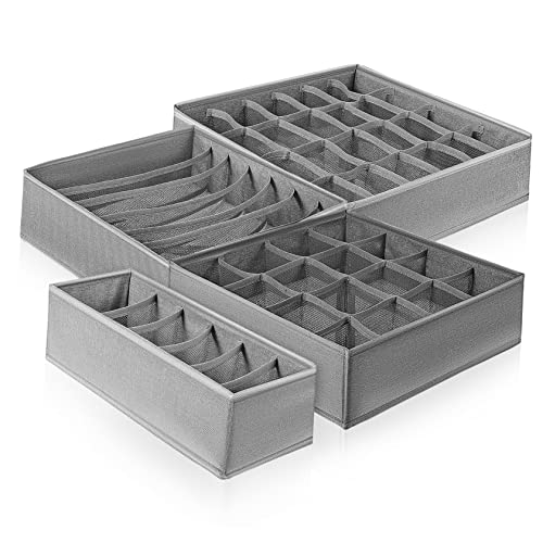 OUNONA 4Pcs Foldable Drawer Storage Boxes for Underwear Socks Ties Multi Organizers with Compartments Cationic Space Saving for Closet Drawer Organization