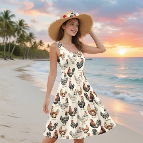 Image of Women's Casual Loose Sundress Midi Sleeveless Crewneck Dress Summer Beach Tank Dress with Pockets