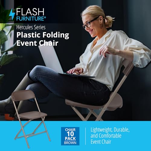 Image of Flash Furniture Hercules Plastic Folding Event Chair, Brown, 10-Pack