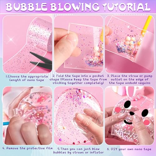Nano Tape Bubble Kit für Kinder - 67 Pcs DIY Nano Tape Bubble Set, Squishy Spielzeug Bastelset, Super elastische Nano Klebebänder für Stressabbau und Spaß, Fidget Toys and Party Favors Geschenke