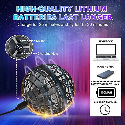 Joysky Fliegender Ball Magic Flying Ball Hover Ball Fliegender Spinner Spielzeug für Kinder Erwachsene, RGB LED-Licht 360° Rotieren UFO Mini Drohne, Indoor Outdoor Flying Orb 2021 Upgraded (Schwarz) - Image 5