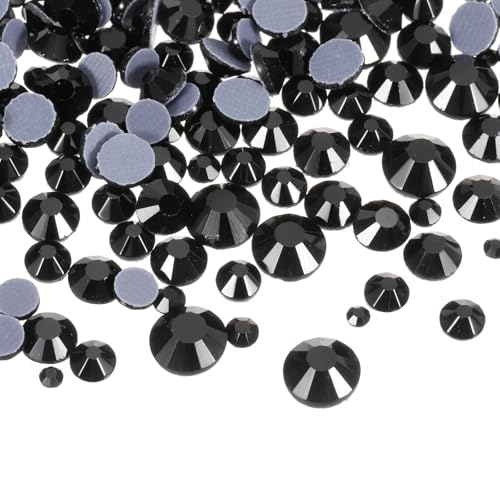 QUARKZMAN 400 Pcs Rhinestones De Estras De Hotfix Con Cristal De Vidrio Y Bolsa Transparente Para Decoración De Uñas Artesanías Ropa DIY 5 Tamaños (SS6-SS20 Set Negro)