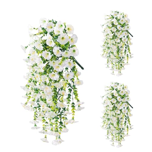3 flores artificiales para colgar, resistentes a los rayos UV, 75 cm, plantas artificiales colgantes adecuadas para decoración de balcón, boda, decoración de pared (D)