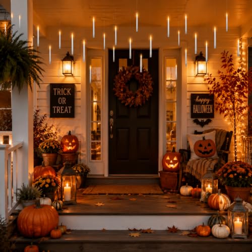 Image of Lezonic Floating Candles with Wand Remote, Set of 12 Christmas Tree Candles, Magic Flameless Candles Battery Operated, Flikering Hanging LED Taper Candlesticks Halloween Xmas Decorations, 0.51 inch x 6.7 inch