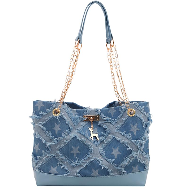 Y2K Bolsa de ombro jeans feminina - bolsa jeans de grande capacidade, bolsa retrô com estampa de estrela vintage dos anos 90, bolsas jeans fofas para mulheres