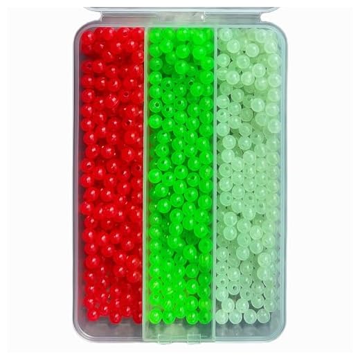 KAYYIPEX Fishing Beads 6mm 8mm 10mm Size Options, Glow in The Dark Beads Assorted, Each Box Contains 3 Colors Red Green White for Freshwater Saltwater Fishing Rigs Catfish Steelhead Lure Making