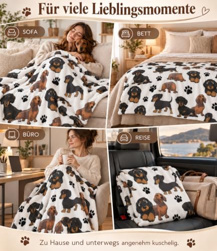Chickwin Kuscheldecke Flauschig Decke 100x150 cm Flanell Fleecedecke Dackel, Wohndecke Fluffy Blanket Weich und Warme als Sofadecke… – Ansicht 7