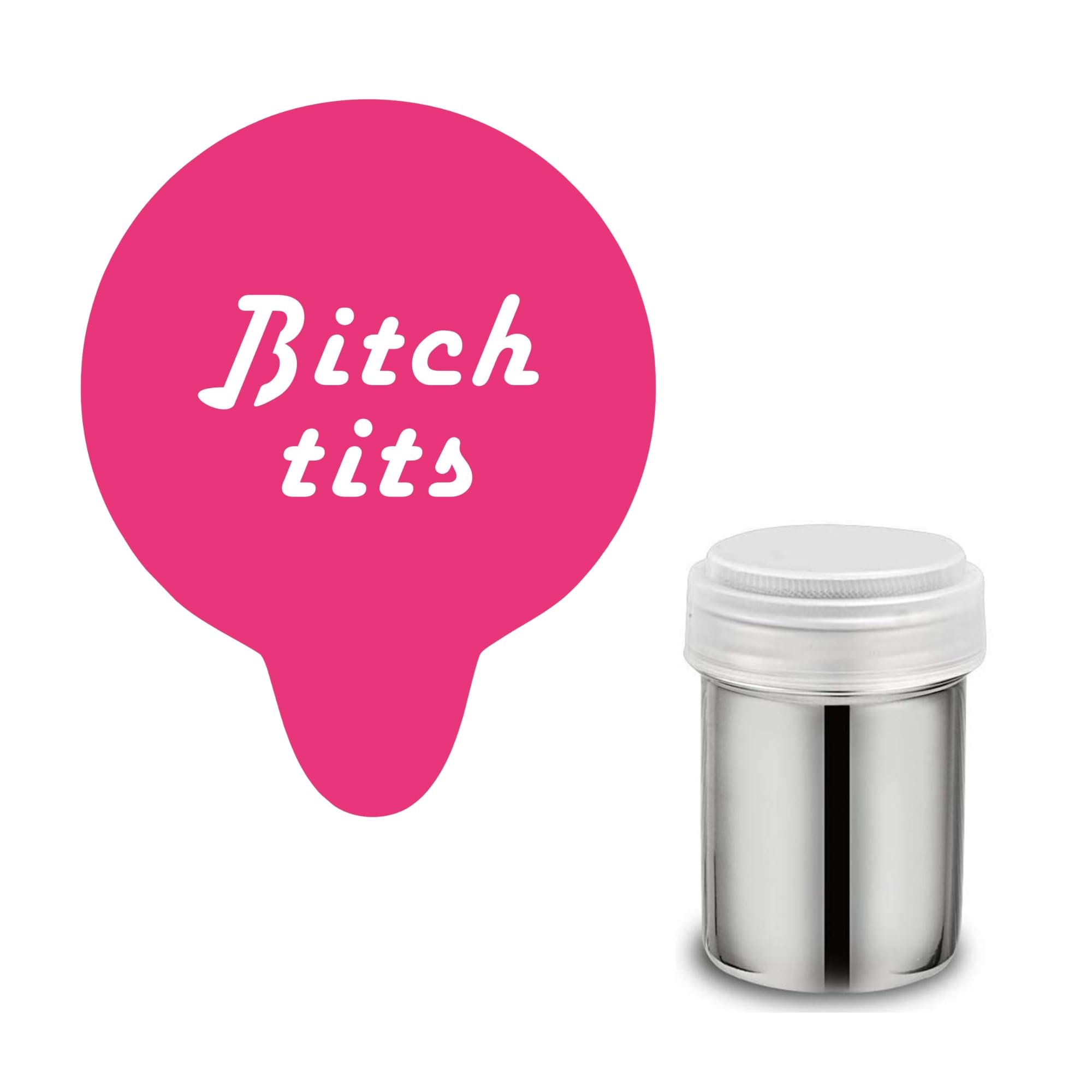 Bitch Tits Coffee Stencil. Rude Presents For Women Pink Acrylic Funny Reusable Barista Cappuccino Cocktail Cupcake Cake Art Stencils (Stencil & shaker set)