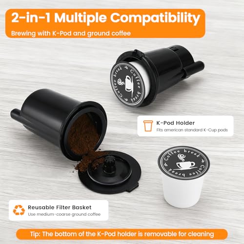 Image of Horavie Single Serve Coffee Maker for K-Cup Pod and Grounds, Hot & Iced Coffee Maker, Strong Button Feature, 6 to 14oz Brew Sizes, 50oz Removable Tank, Up to 6.5 Inch Mug, Stainless Steel, Black
