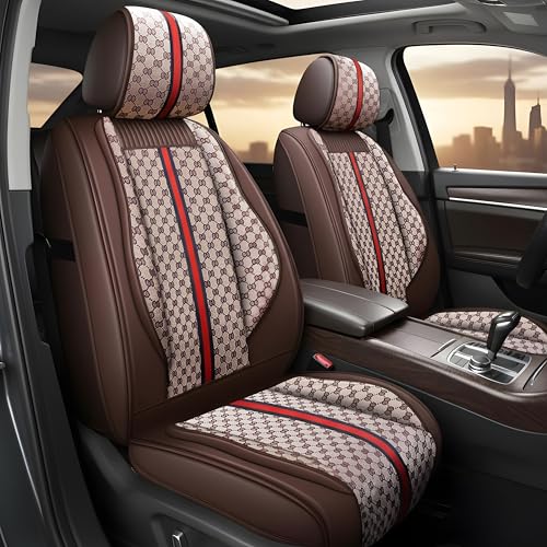 OASIS AUTO Car Seat Covers Premium Waterproof Faux Leather Cushion Universal Accessories Fit SUV Truck Sedan Automotive Vehicle Auto Interior Protector Full Set (OS-007 Brown)