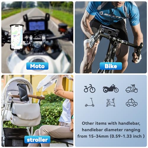 Image of FiveBox 1Pack Bike Bicycle Cell Phone Holder, Biking Cycle Handlebar Smartphone Mount for Ebike, Road Bike, Mountain Bike, Electric Scooter, Motorcycle, Comapatible iPhone, Samsung