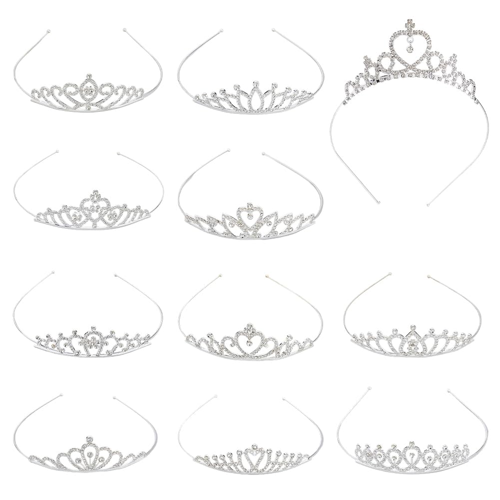 Lot de 12 diadèmes de princesse en cristal - 12 styles - Argenté - Paillettes scintillantes - Pour mariage, anniversaire, bal de fin d'année, mariage