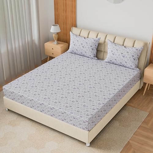Image of LINENWALAS 100% Cotton Flat Bed Sheet for Super King Size Bed | Super Soft, Breathable, Oeko-TEX Certified 300 TC | Premium Hotel Floral Bedsheet with 2 Pillow Cover (108x120 Inches, Lavender Haze)