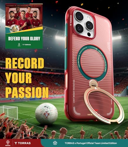 Image of TORRAS World Cup Inspired, Official Portuguese Football Federation Limited Edition, Ostand Q3 Air for iPhone 16 Pro Max Case, 360 Magnetic Stand, Fit for MagSafe, Mil-Grade Drop Tested, Wave Passion