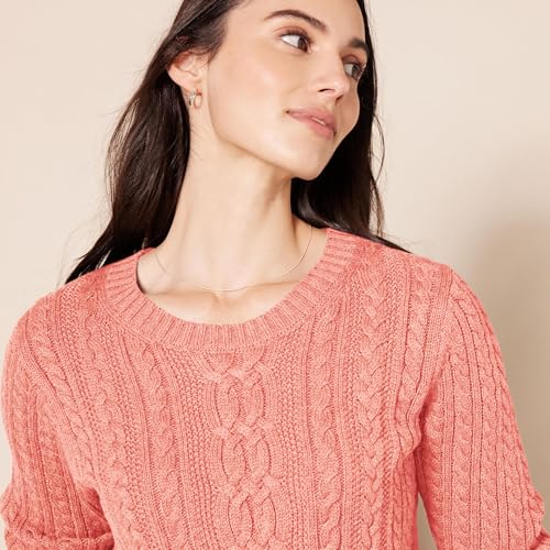 Image of Amazon Essentials Women's Regular Fit Soft Cotton Cable Knit Ribbed Crewneck Sweater (Available in Plus Size)