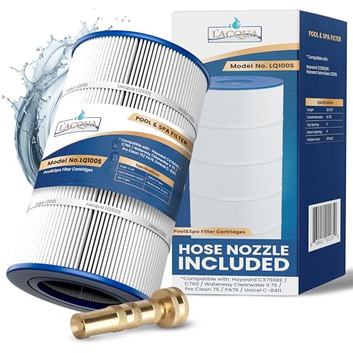 LACQUA Pool Filter Cartridge LQ100S 100SqF for SwimClear Hayward C100S, CX100XRE, Unicel C-9440, Pleatco PA100S, Ultral-D3, D3-M. Hose Nozzle Included