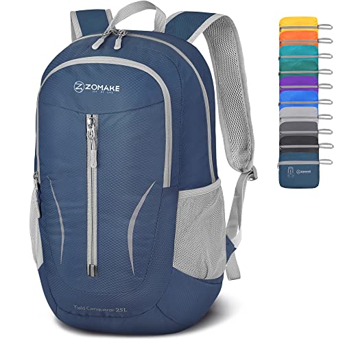 ZOMAKE-Ultra-Lightweight-Packable-Backpack-25L-Foldable-Hiking-Backpacks-Water-Resistant-Small-Folding-Daypack-for-TravelNavy-Blue