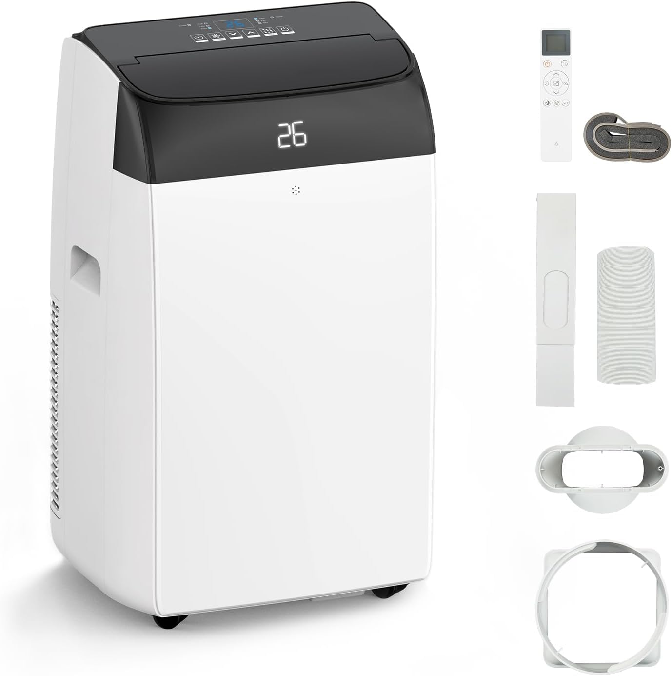 Thaookte White Portable Air Conditioner Silence 12000 Btu 4 In 1 Cooling Heating Ventilation Dehumidification 2 Speed Fan 24 Hour Timer Remote Control Mobile Air Conditioning Silent