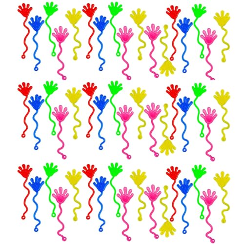 12 PCS Funny and Stretchy Sticky Hands Colorful Sticky Hands Toy Stress-relief Tiny Hand on Sticks Squishy Sensory Gifts for Children Birthday Party Game Props Classroom Rewards
