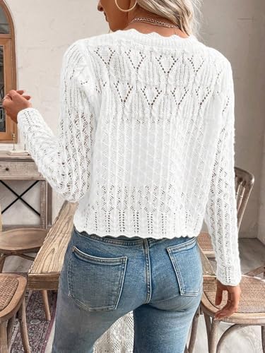 Urchics Knit Cardigan Sweaters for Women Crewneck Cropped Sweater Long Sleeve Front Button Fall Tops2