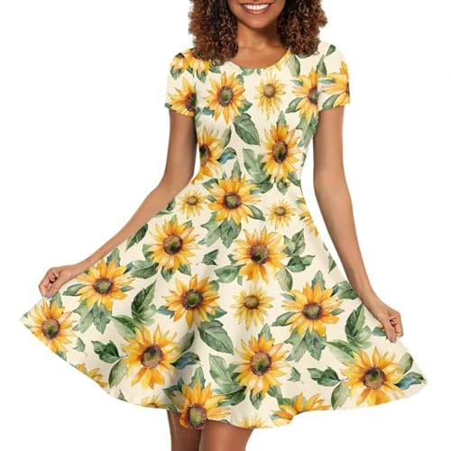 Image of AFPANQZ Womens Casual Summer Lightweight Vintage Dress Short Sleeve Midi Dress Knee-Long Luxury Formal Dress