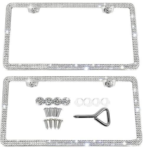 Sunplustrade Bling License Plate Frame For Women 2 Pack Sparkly License Plate Frames Bedazzled Diamond Rhinestone Crystals (Silver) #TOP24