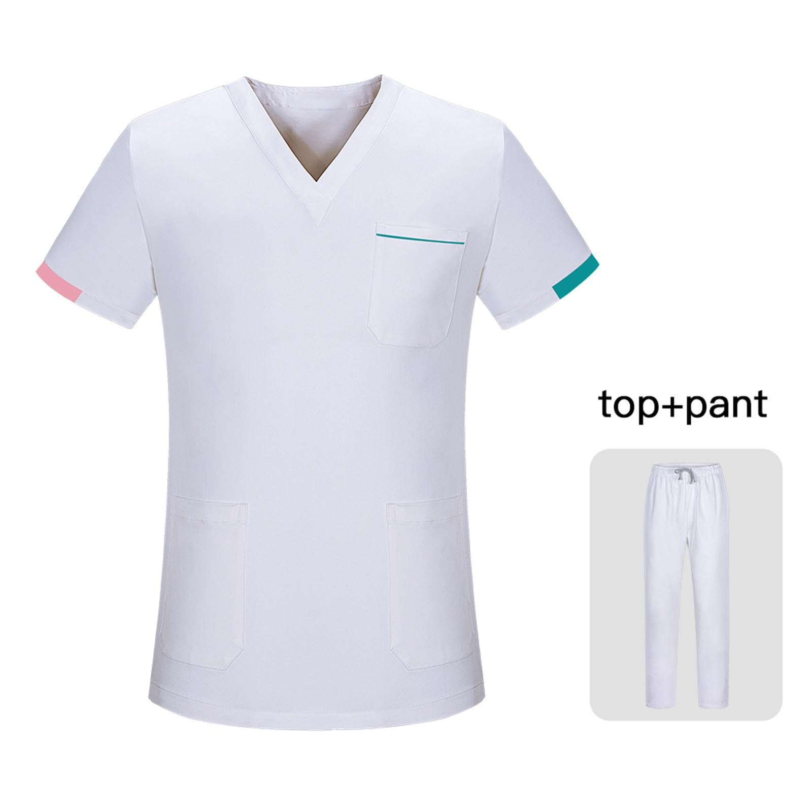 Scrubs set Unisex Oberteil Und Hose Pflegebekleidung V-ausschnitt Kurzarm Dehnbar Bequem mit Seitentaschen aus Atmungsaktivem Baumwollmischgewebe für
