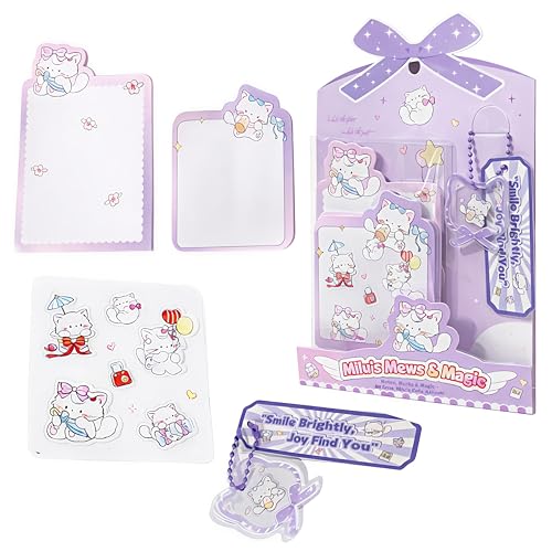 Image of FunBlast Cute Cat Sticky Notes - Cat Memo Pad, Kawaii Sticky Note for Kids & Girls, Self Adhesive Notes and Bookmark, Stationery Gift for School, Office & Personal Use (Purple-)